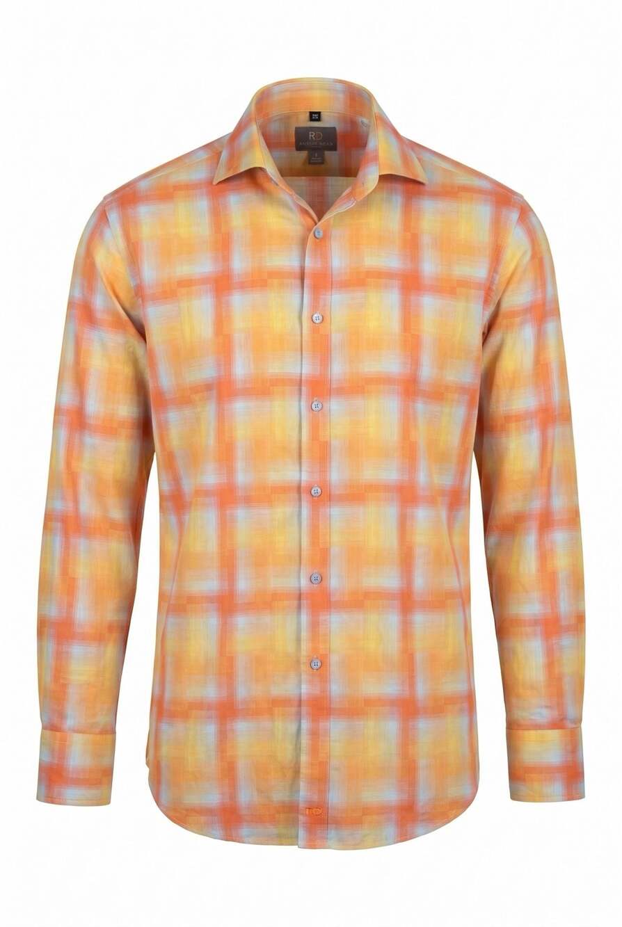 Thomas Dean Men's Long Sleeve Button-Down Plaid Pima Cotton Shirt #1327
